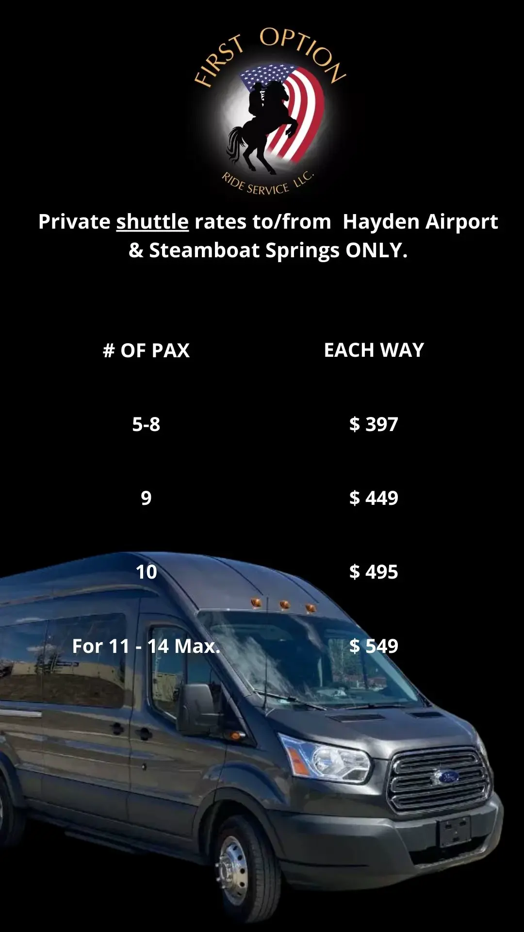 Hayden to Steamboat Rates First Option Ride Service